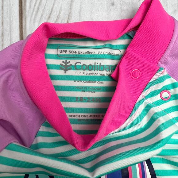 Coolibar 18-24 Months Baby Beach Surfboard Striped Swimsuit UPF 50+ One-Piece - Picture 2 of 4